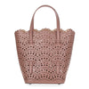 Tan leather laser-cut bag