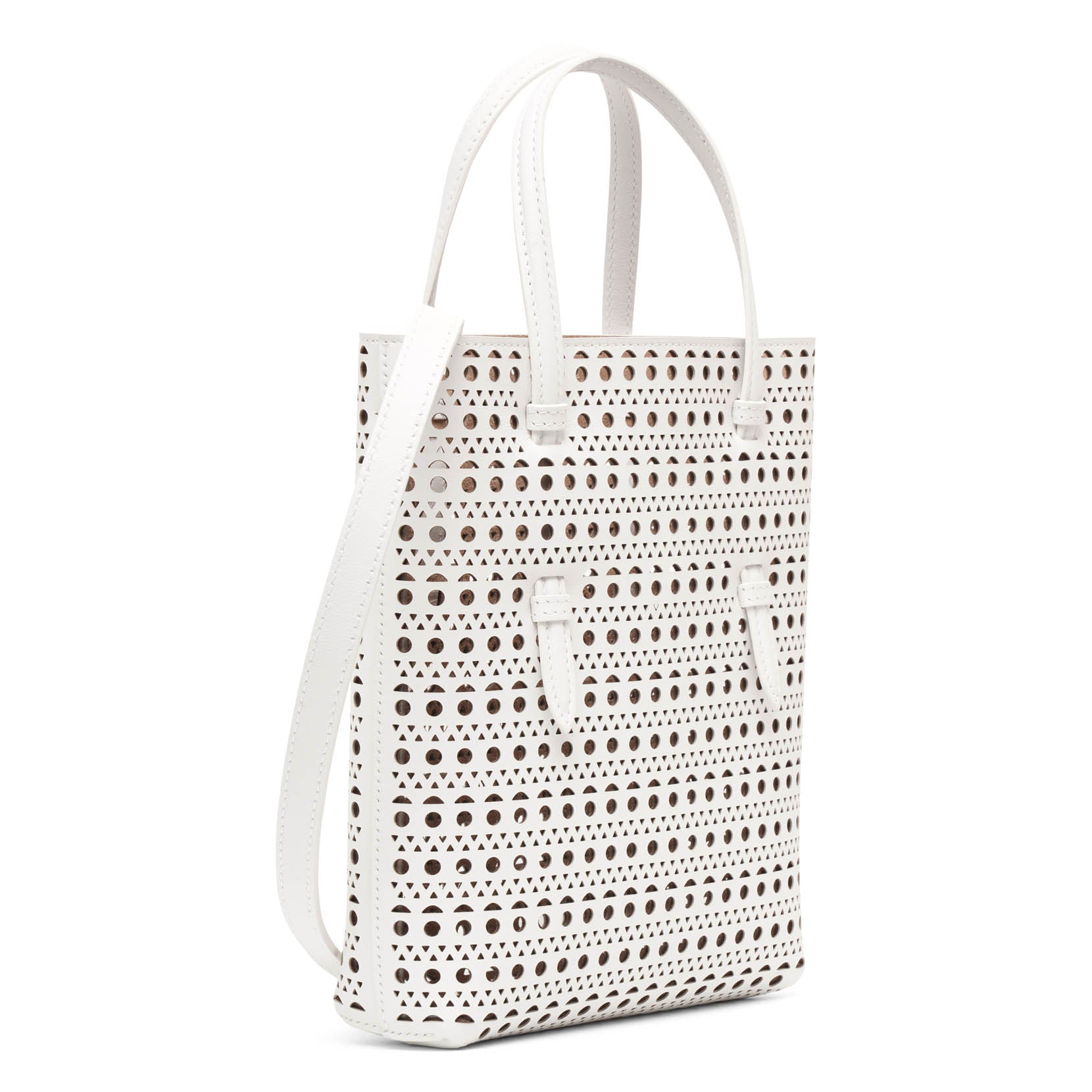 Shop Alaïa Mina Ns White Leather Tote Bag