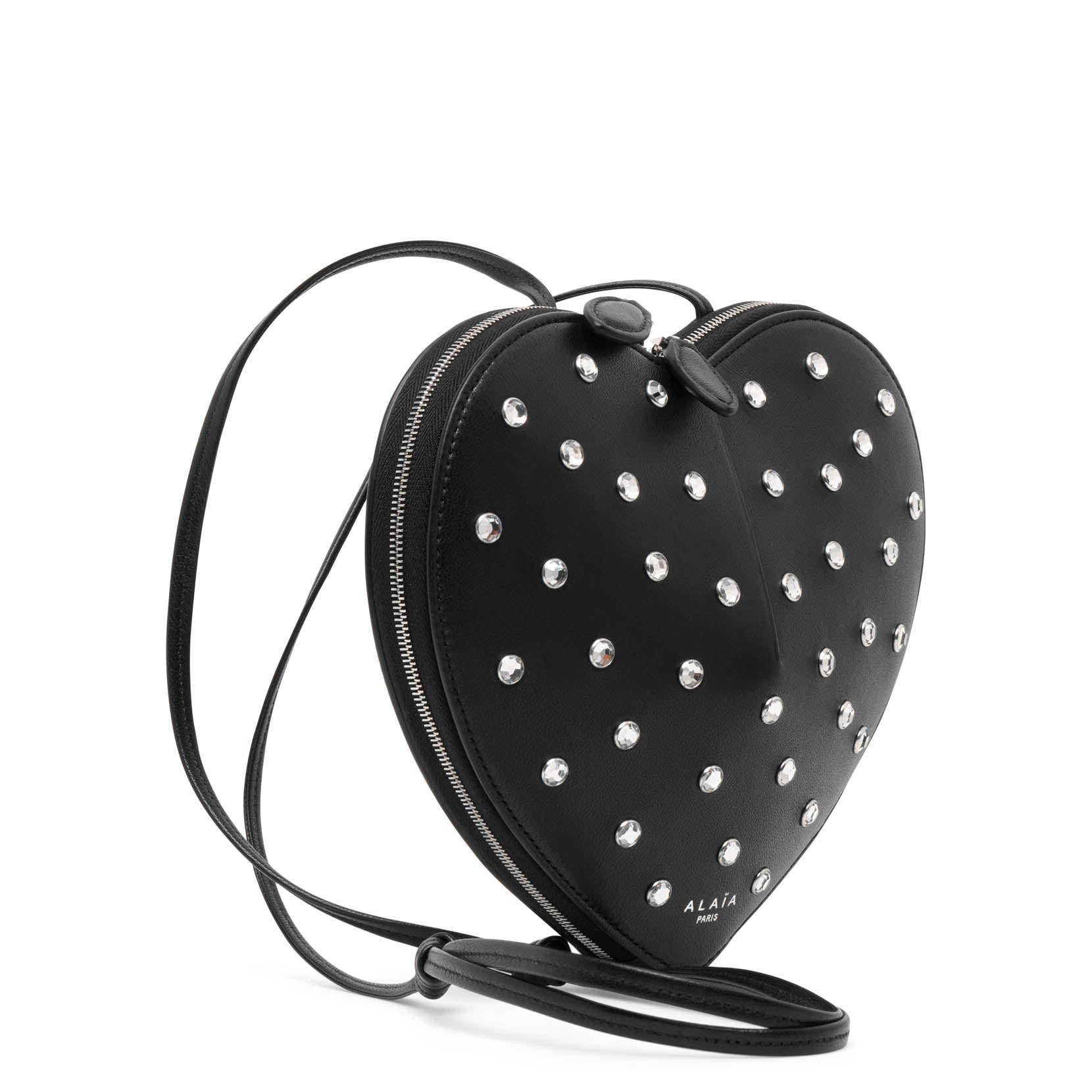 Shop Alaïa Le Coeur Black Studded Leather Crossbody Bag