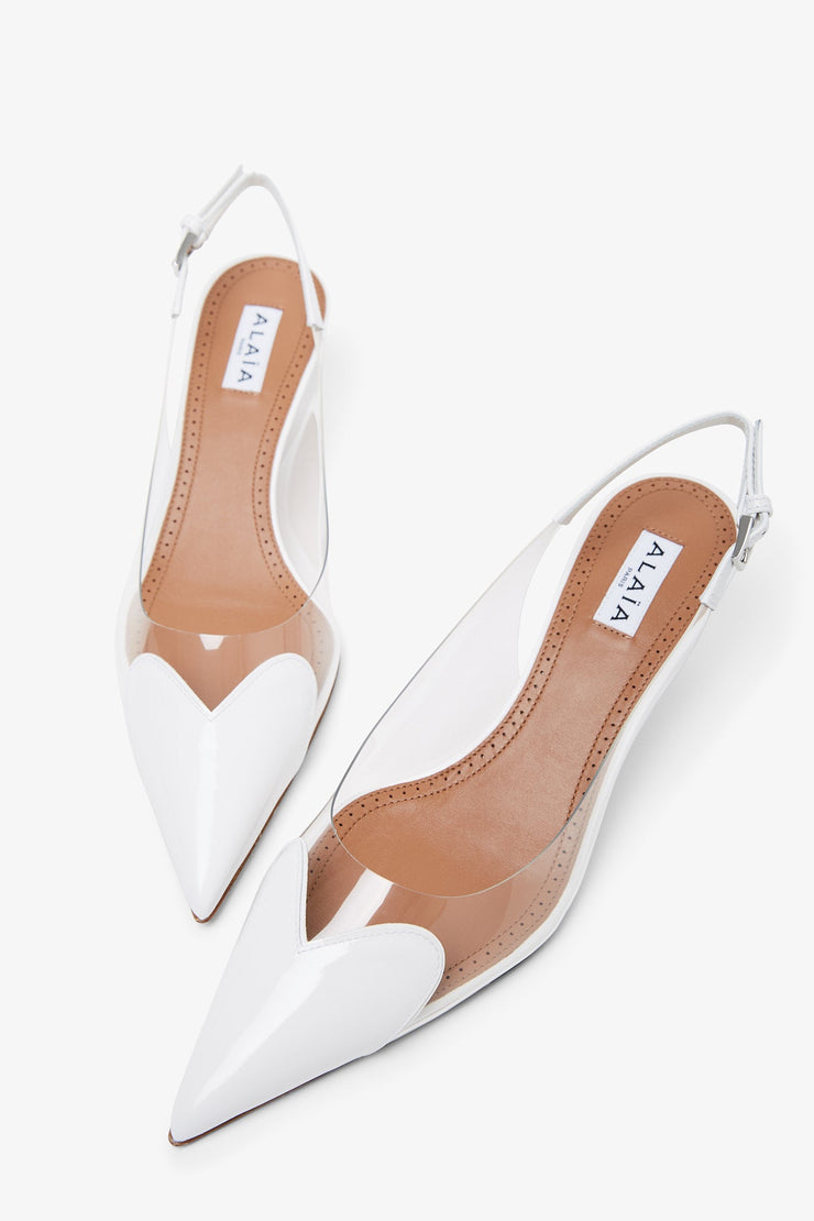 Le Coeur patent white slingbacks