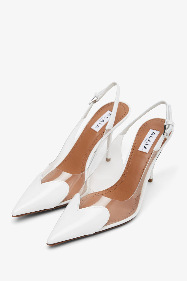 Coeur 90 white patent slingbacks