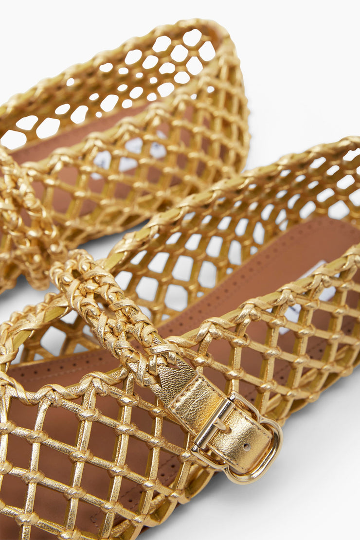 Braided gold leather ballet flats