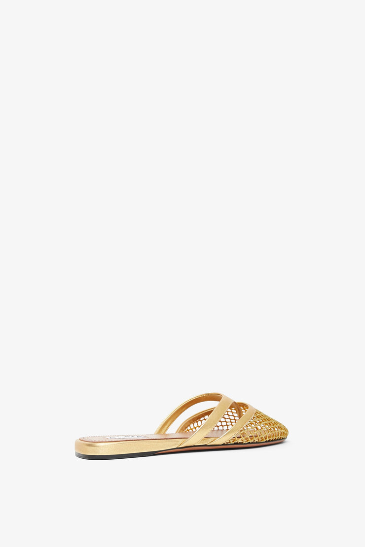 Gold mesh mule flats