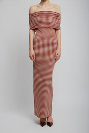 Gingham off-shoulder knit dress
