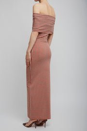 Gingham off-shoulder knit dress