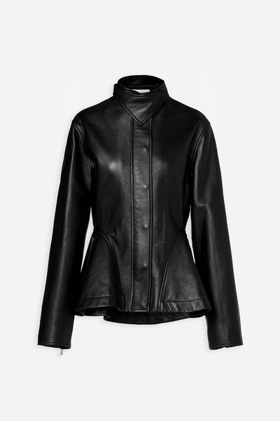 Peplum black leather jacket