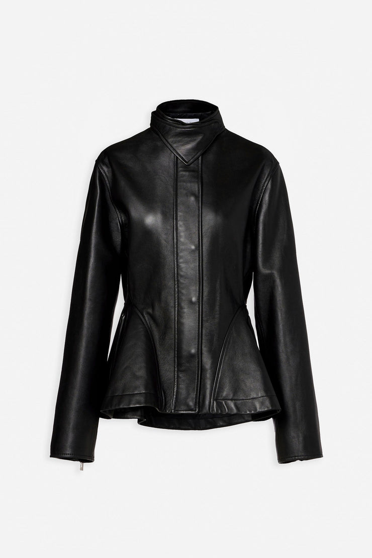 Peplum black leather jacket