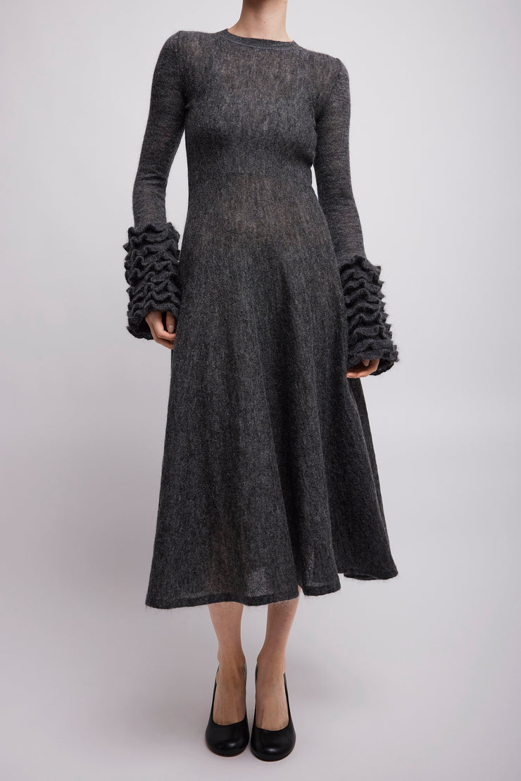 Frills sleeve mohair fit flare dress