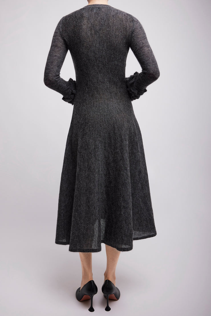 Frills sleeve mohair fit flare dress