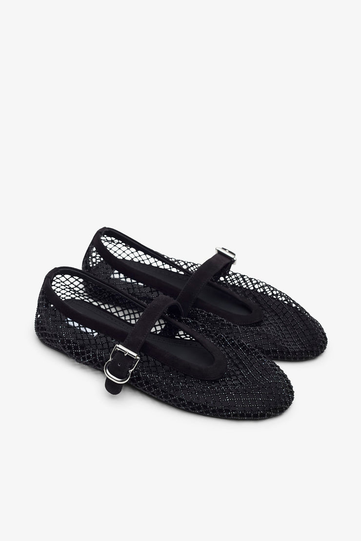 Black mesh suede ballet flats