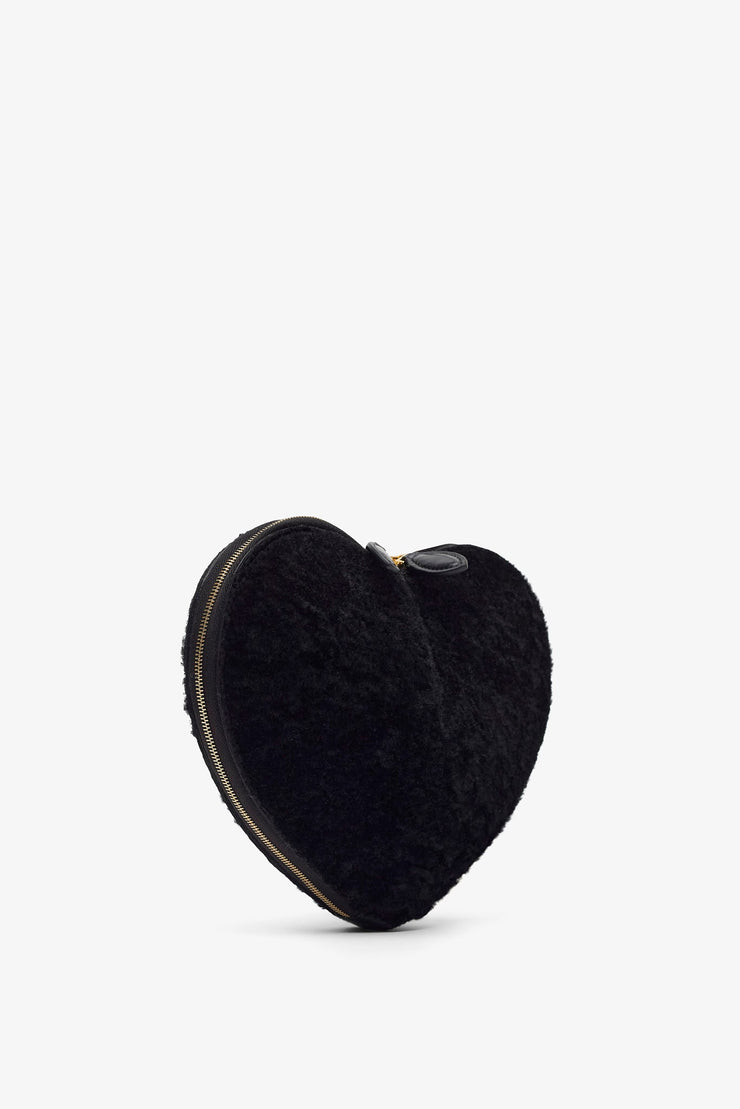 Le Coeur black shearling crossbody bag
