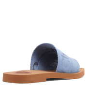 Woody light blue linen slide sandals