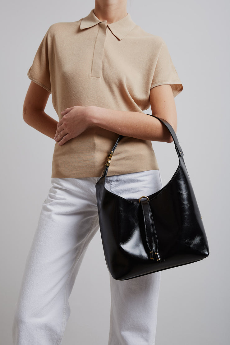 Marcie black leather hobo bag