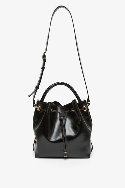Marcie black leather bucket bag