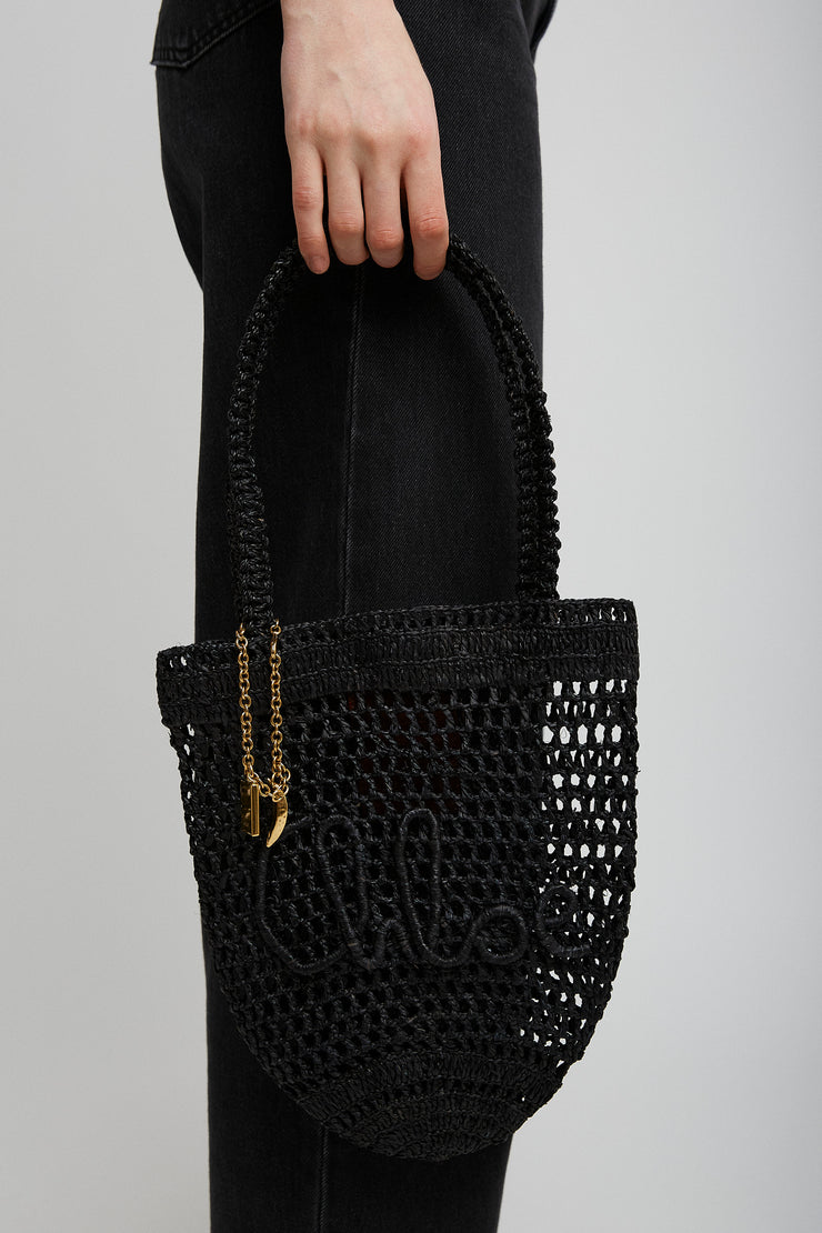 Small summer banana dark brown tote bag