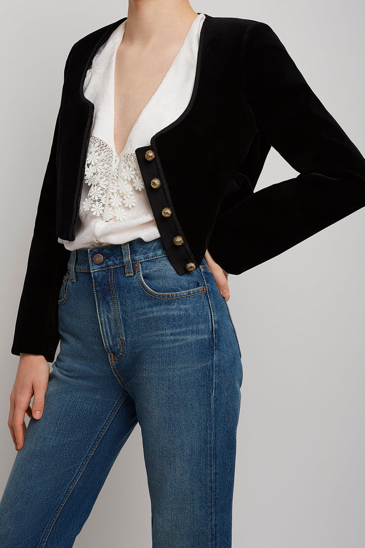 Cropped Spencer black velvet jacket