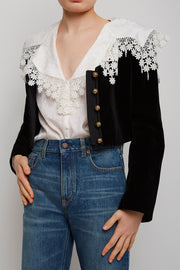 Cropped Spencer black velvet jacket