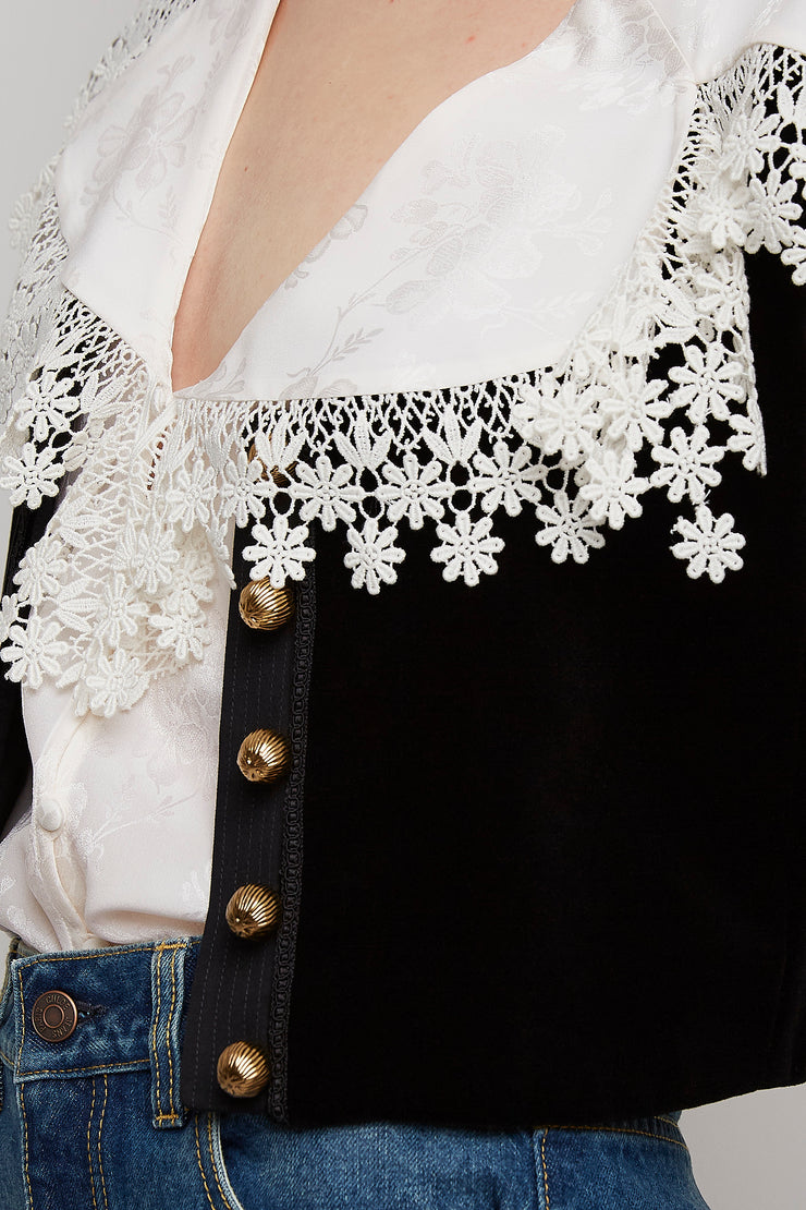 Cropped Spencer black velvet jacket