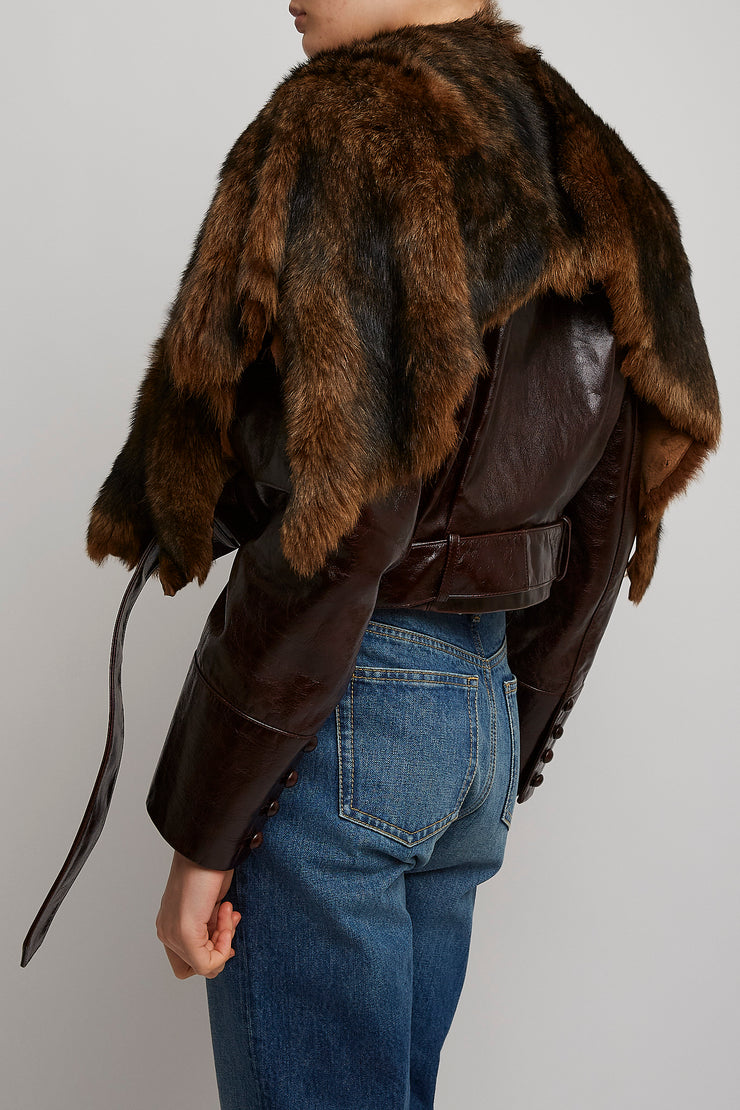 Brown cropped leather jacket