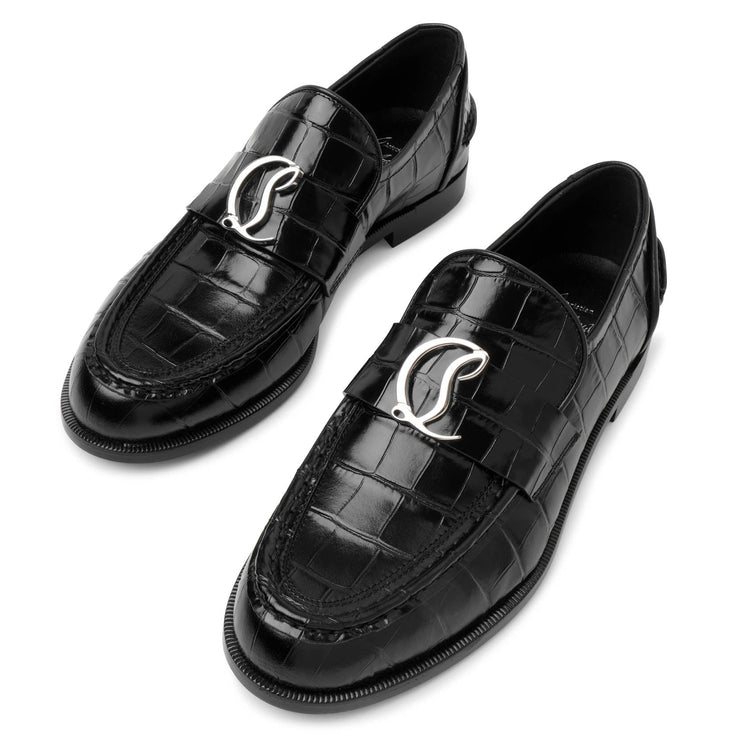 CL Moc flat embossed black leather loafers