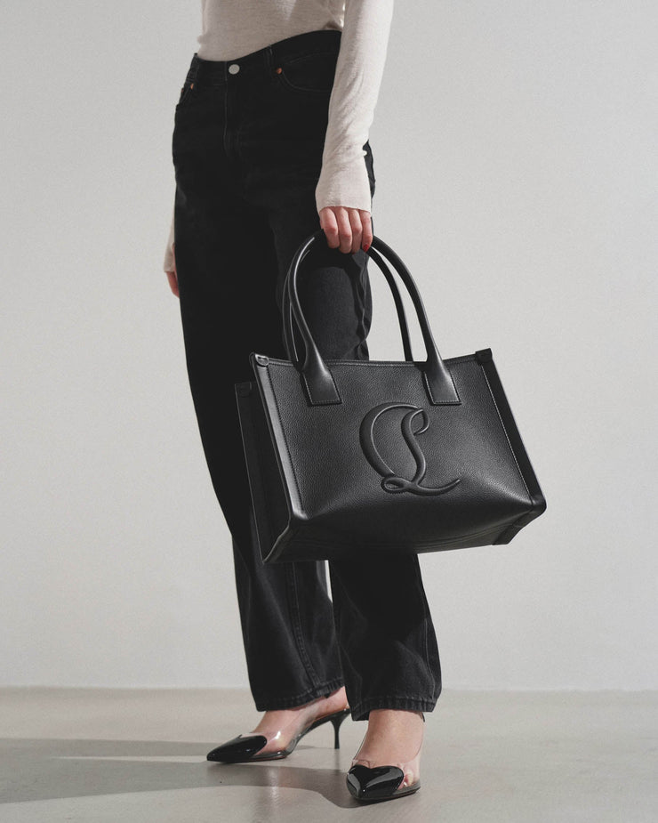 By my side E/W black leather tote bag
