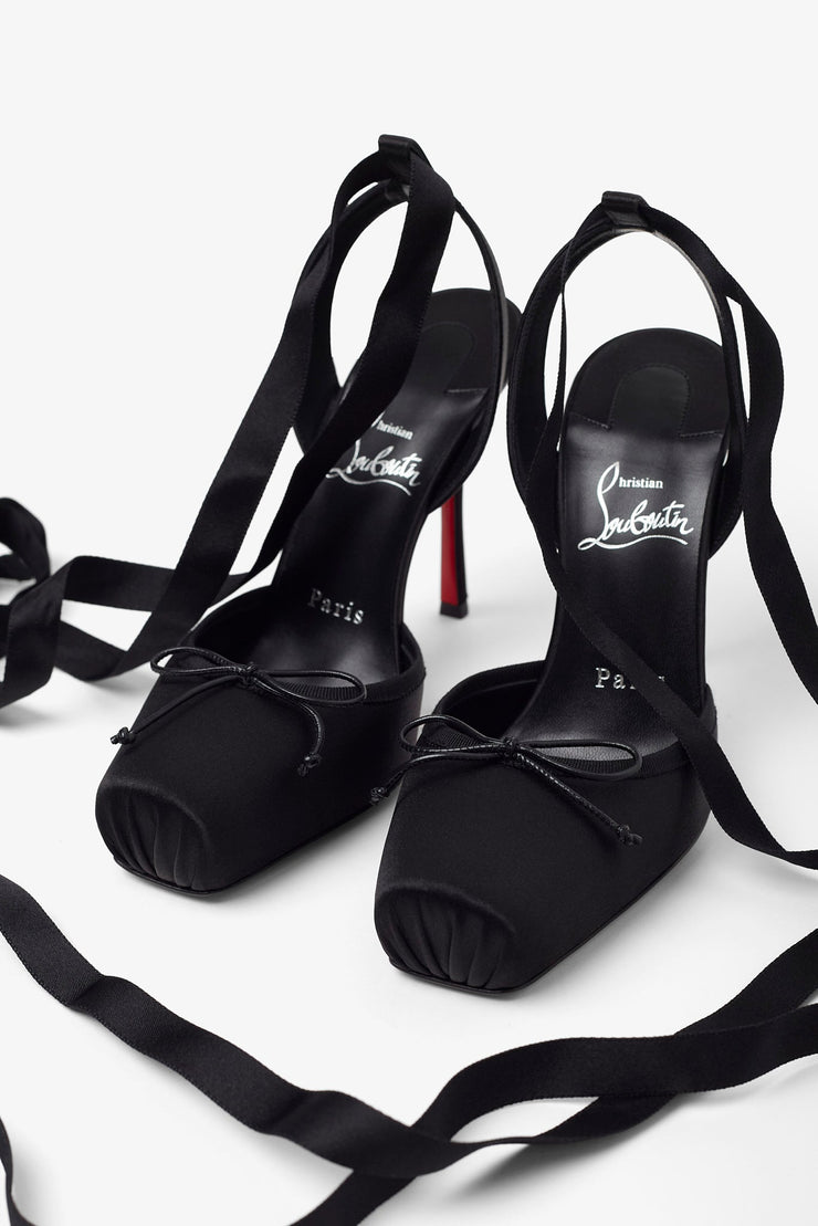 Cassia lace up 100 black satin pumps