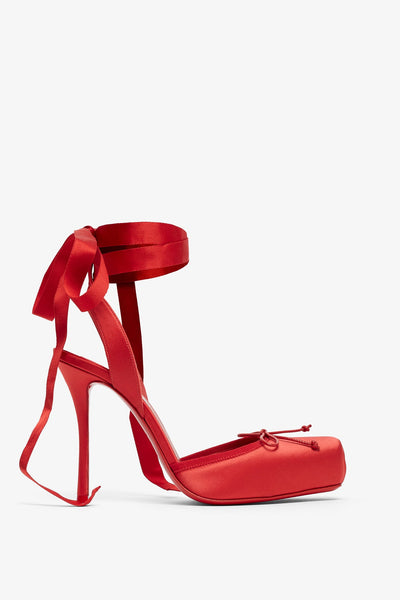 Cassia lace up 100 red satin pumps