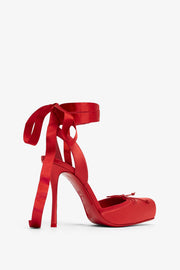 Cassia lace up 100 red satin pumps
