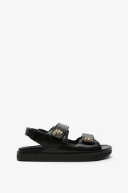 4G black strap flat sandals