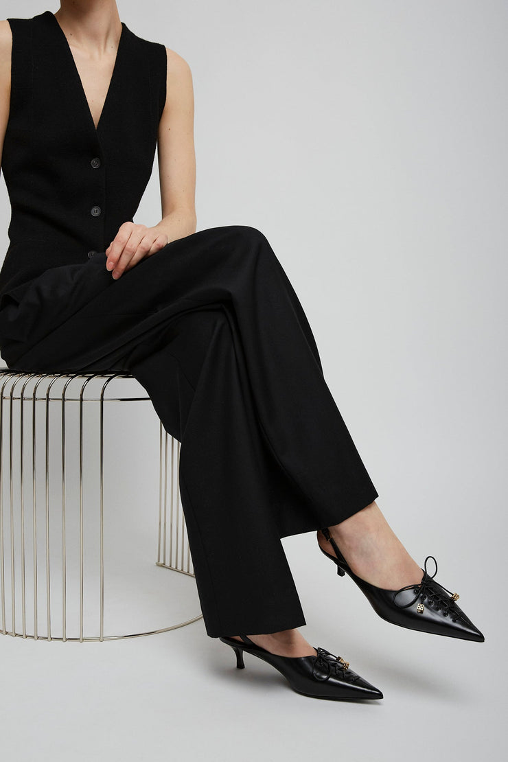 Black leather slingblacks