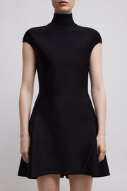 Short sleeve black flare dress