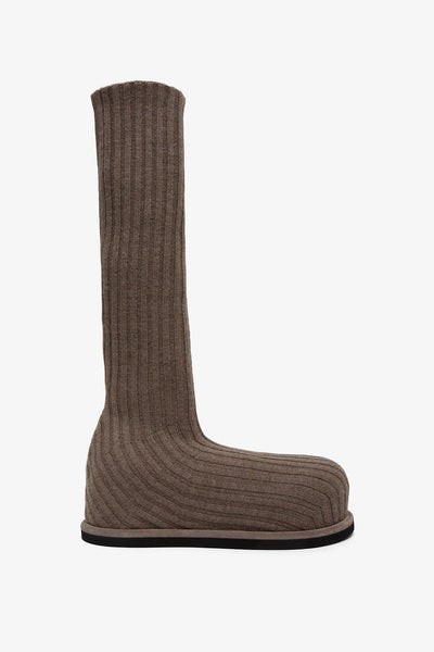 Veneda platform beige knitted stretch boots