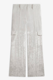 Liquid white cargo trousers