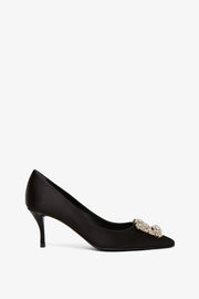 Flower 65 black satin pumps