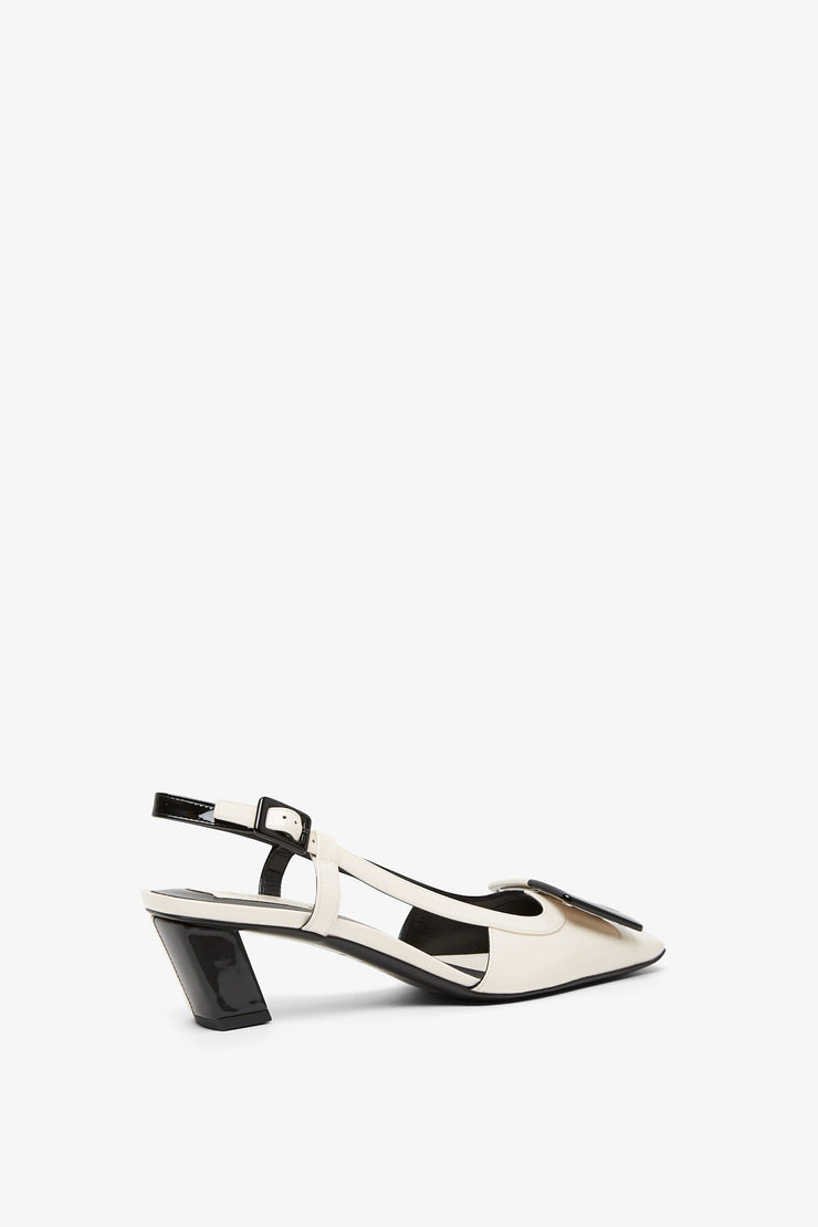 Belle Vivier 45 white and black sling pumps