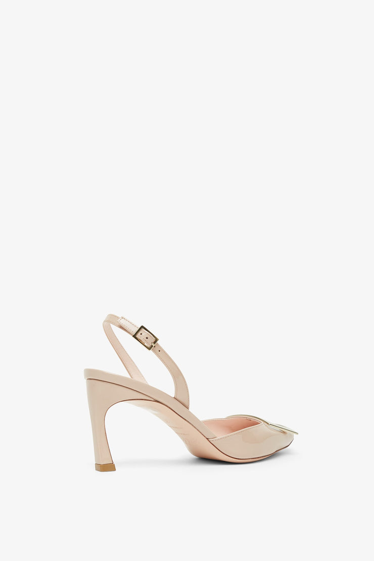 Trompette 70 beige patent slingback pumps