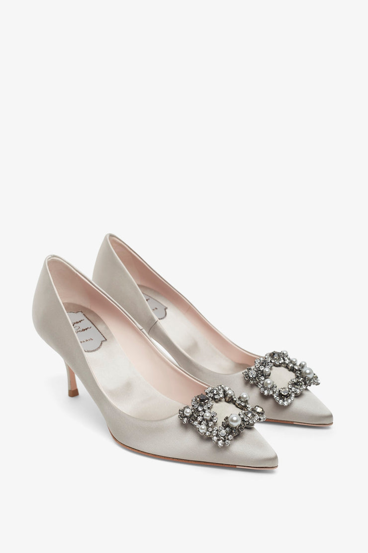 Flower 65 beige strass satin pumps