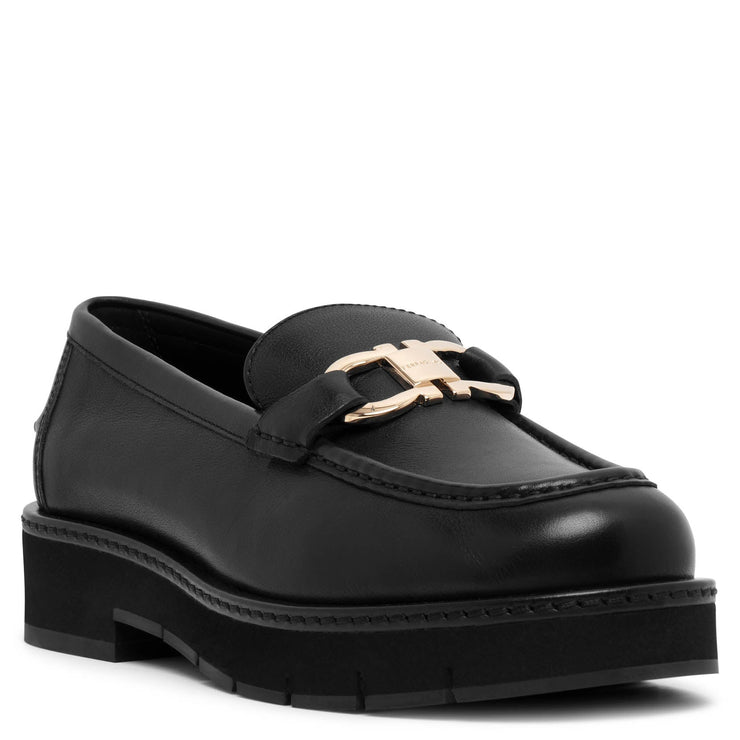 Maryan lug black leather loafer