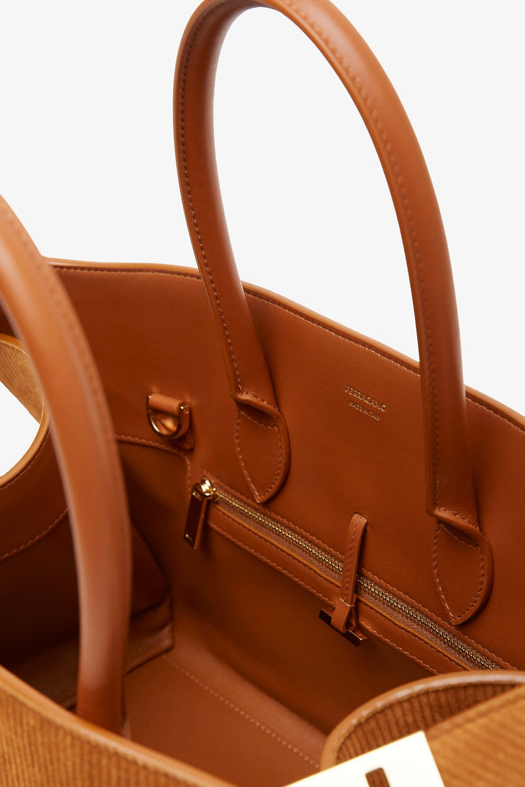 Hug S light brown suede top handle bag