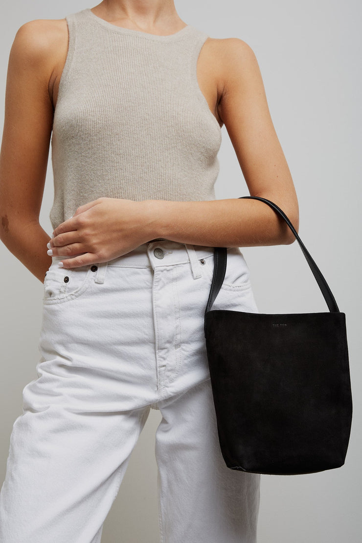 Small N/S black suede tote bag