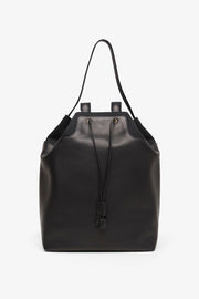 Spring black leather backpack