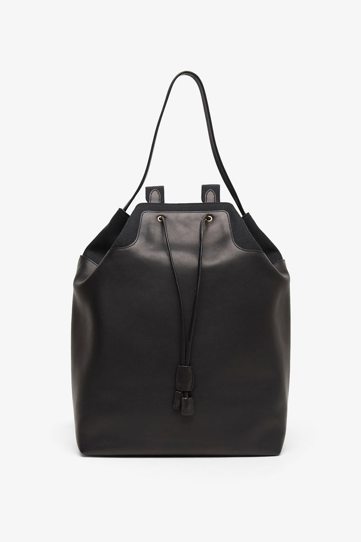 Spring black leather backpack