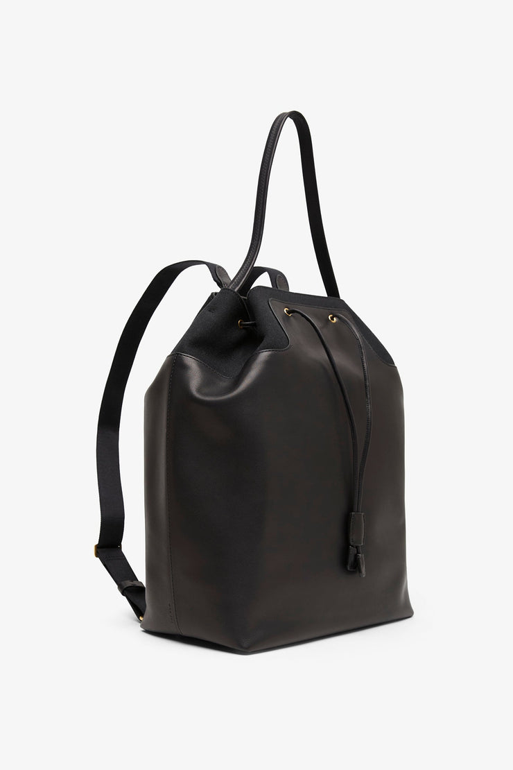 Spring black leather backpack