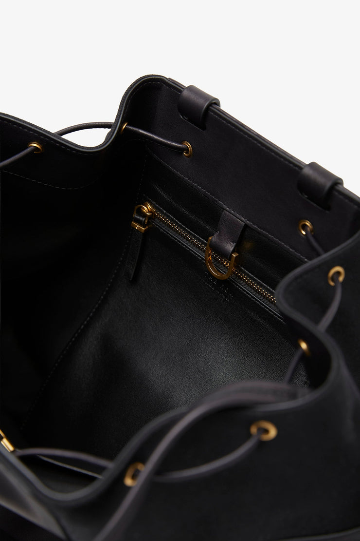 Spring black leather backpack