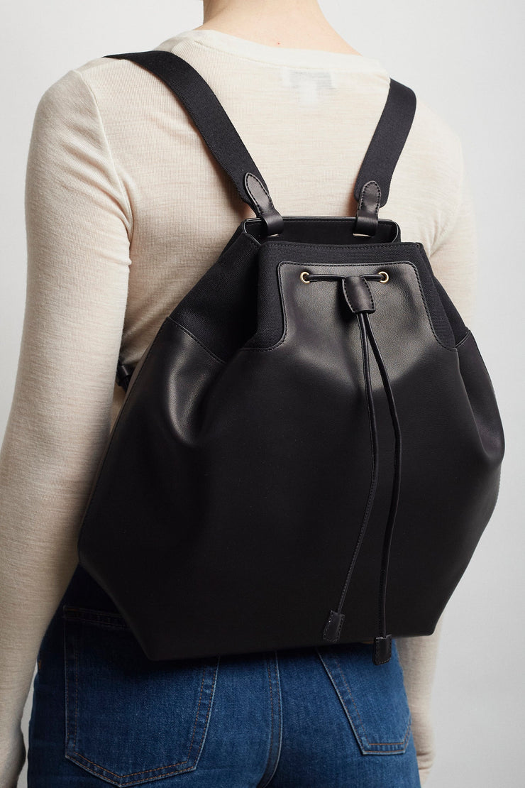 Spring black leather backpack
