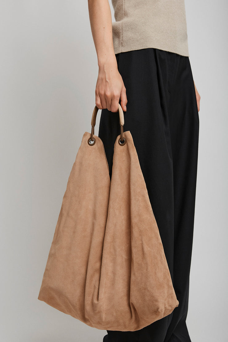 Bindle three beige suede bag