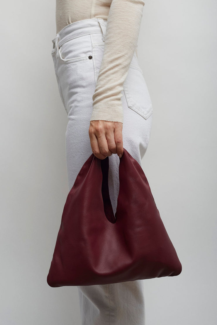 Bindle small burgundy leather bag