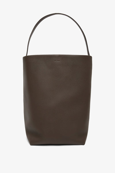 Large N/S deep brown leather tote bag