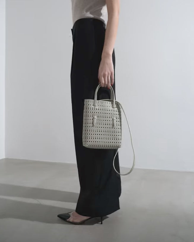 Mina NS grey leather tote bag