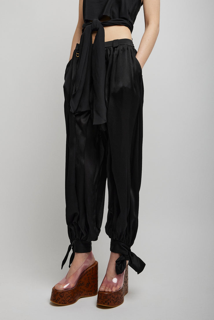 Fluid pleated silk charmeuse pants